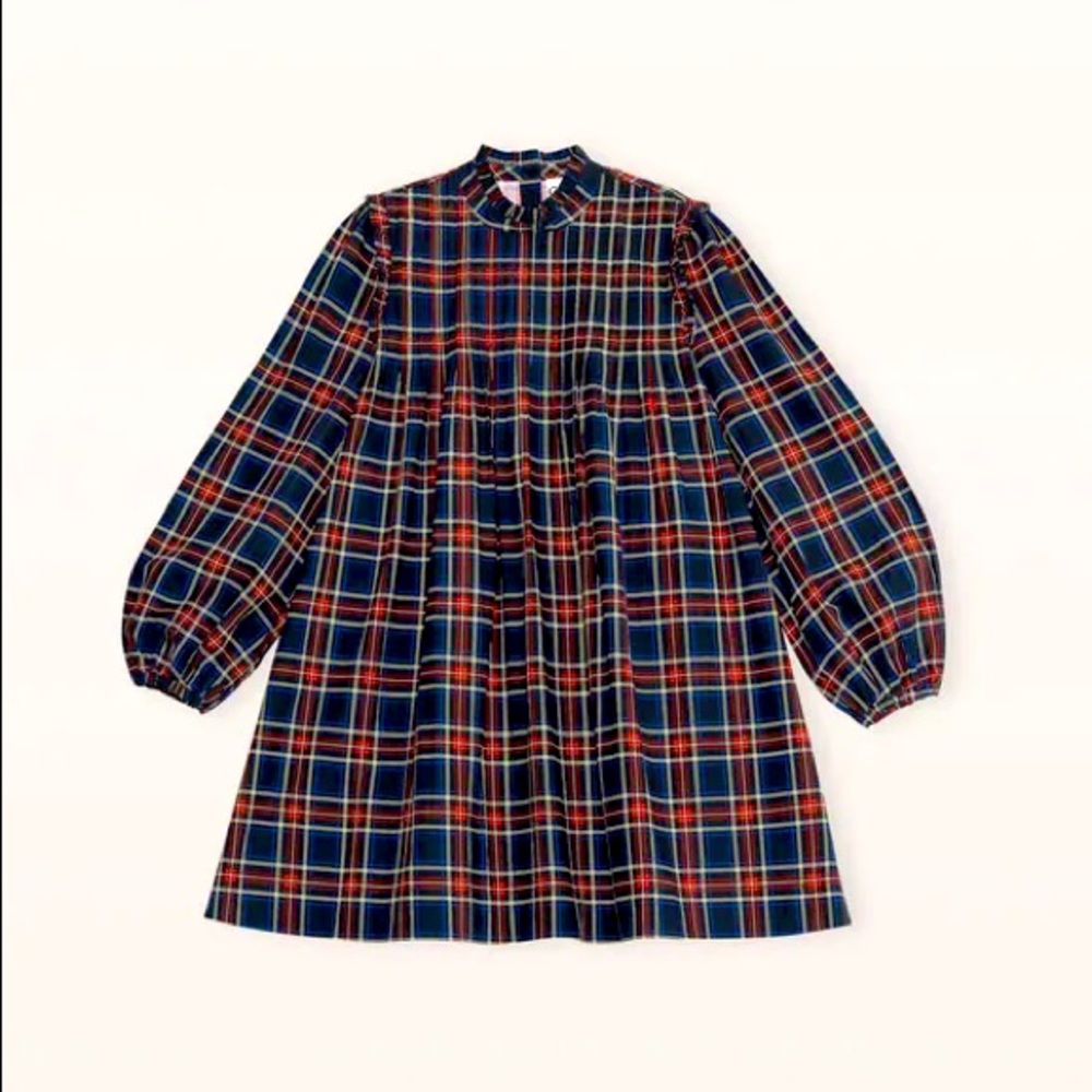 GANNI plaid check poplin babydoll long sleeve dress NWT sz 40 L-XL